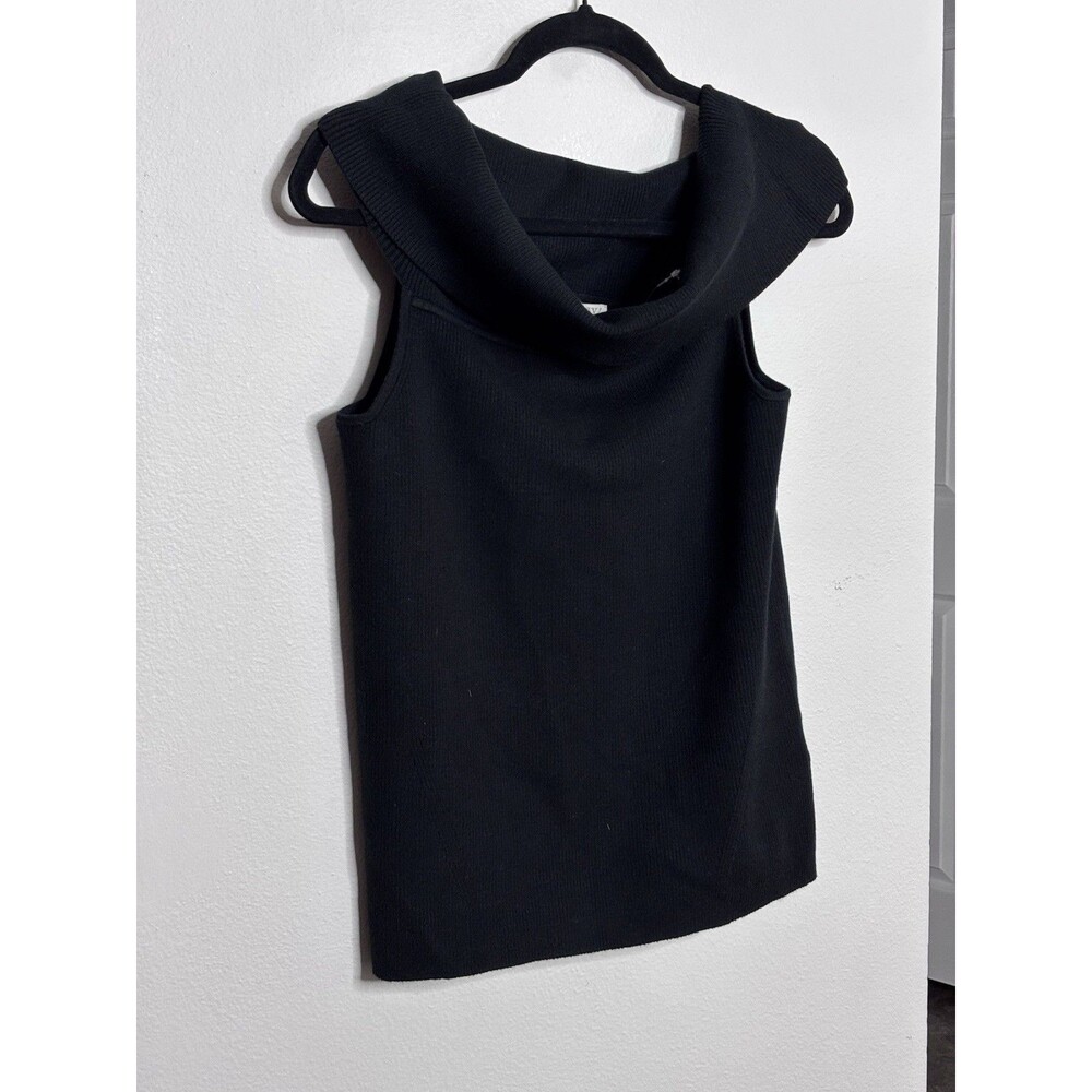 J. Crew Women's  TENCEL™ Lyocell-Blend Black Ribbed Foldover Tank Top Sz XL